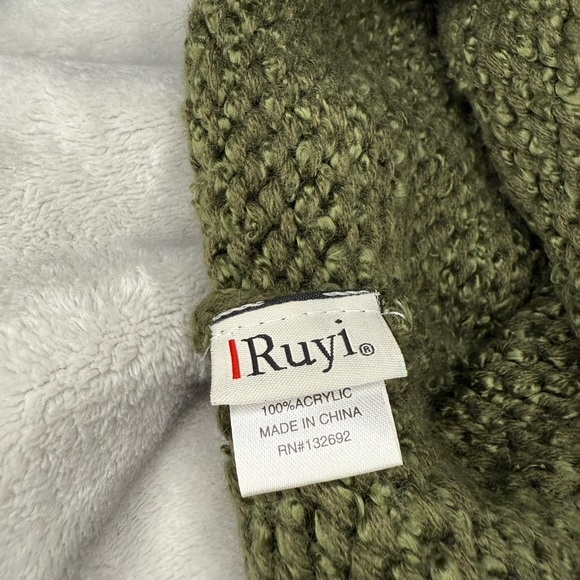 Olive Green Knit Beanie with Pom Pom - Picture 4 of 4